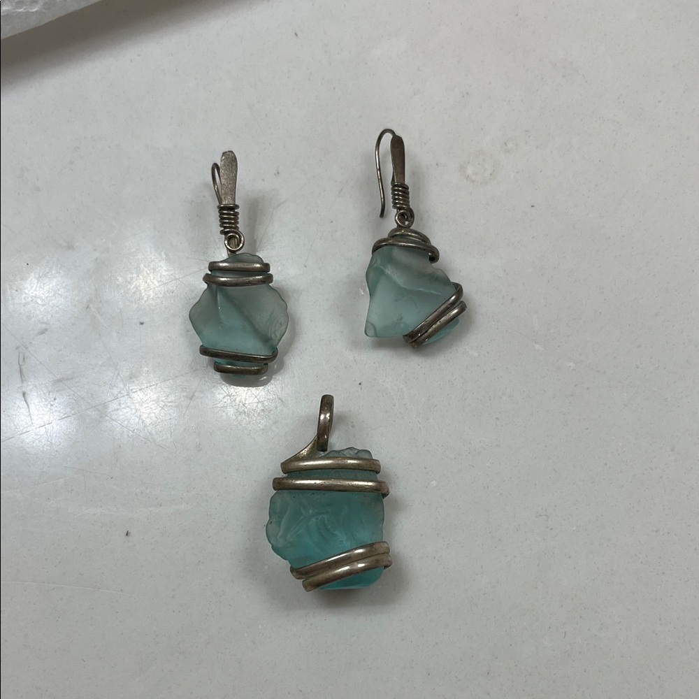 Aqua Glass Wrapped Drop Earrings (Pair)